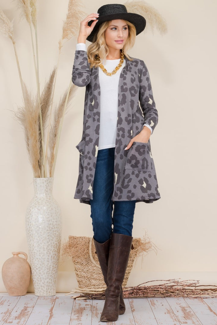 Celeste Leopard Open Front Contrast Cardigan