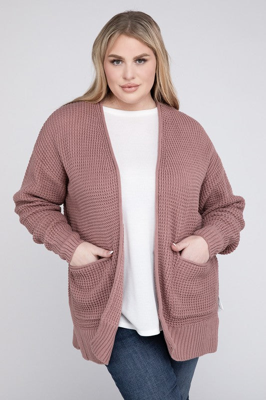 Zenana Plus Low Gauge Waffle Open Cardigan Sweater