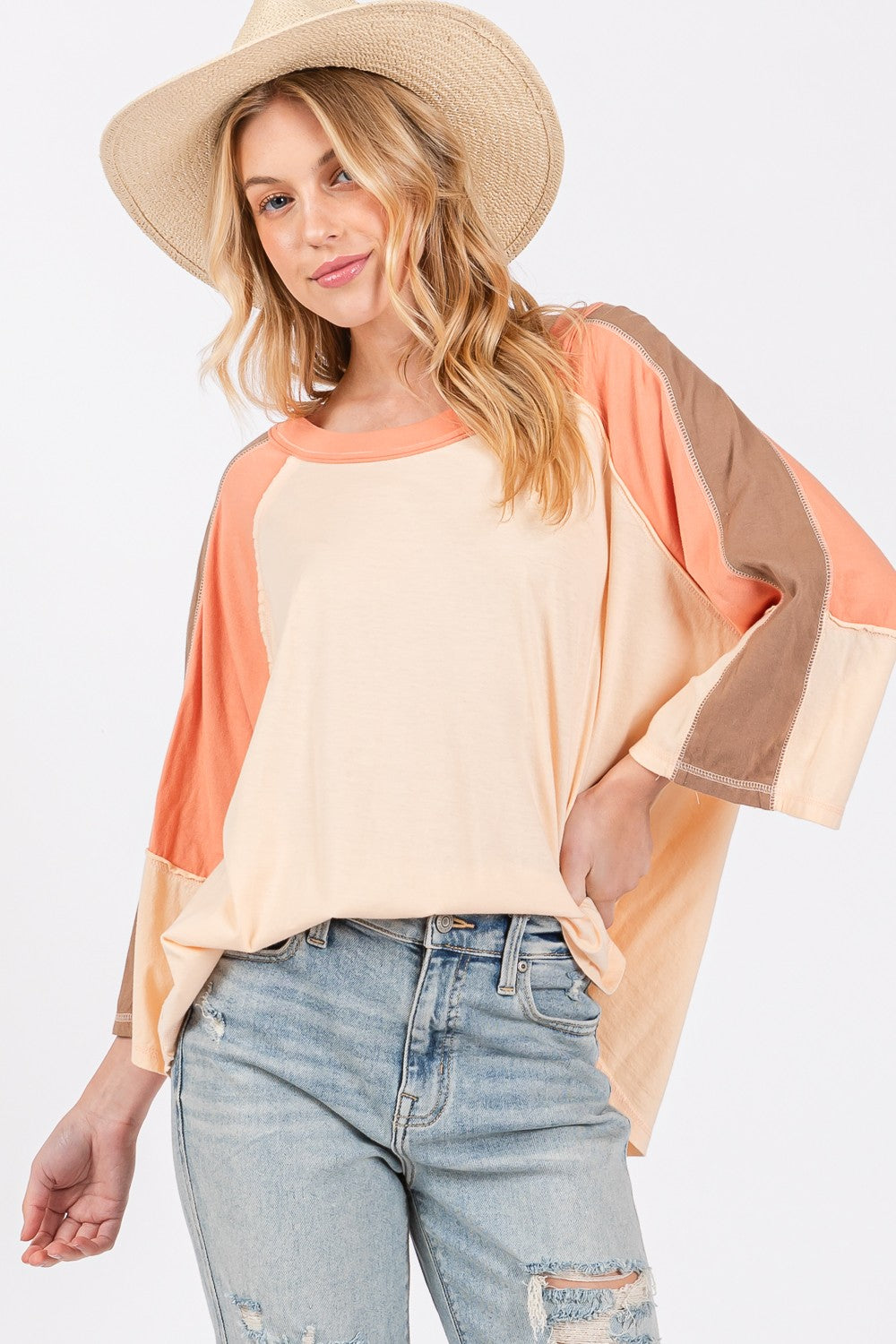 SAGE + FIG Color Block Curved Hem Top