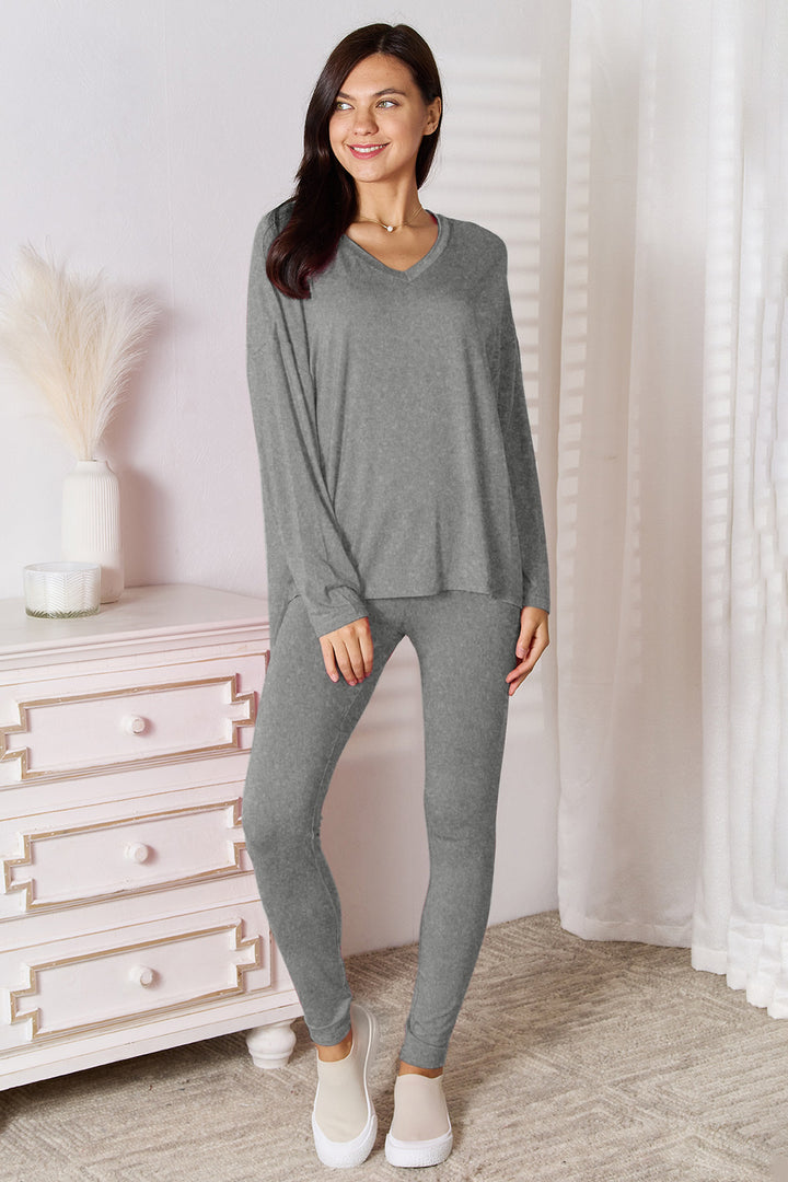 Basic Bae Bamboo V-Neck Long Sleeve Top and Pants Lounge Set