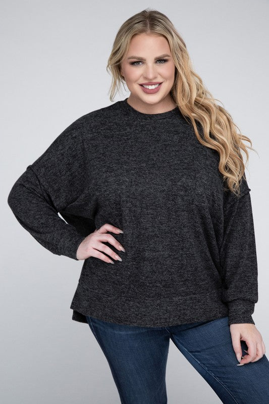 Zenana Plus Brushed Melange Drop Shoulder Sweater