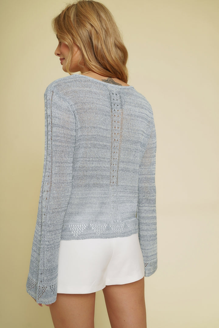 Crochet Drawstring Front Pointelle Sweater