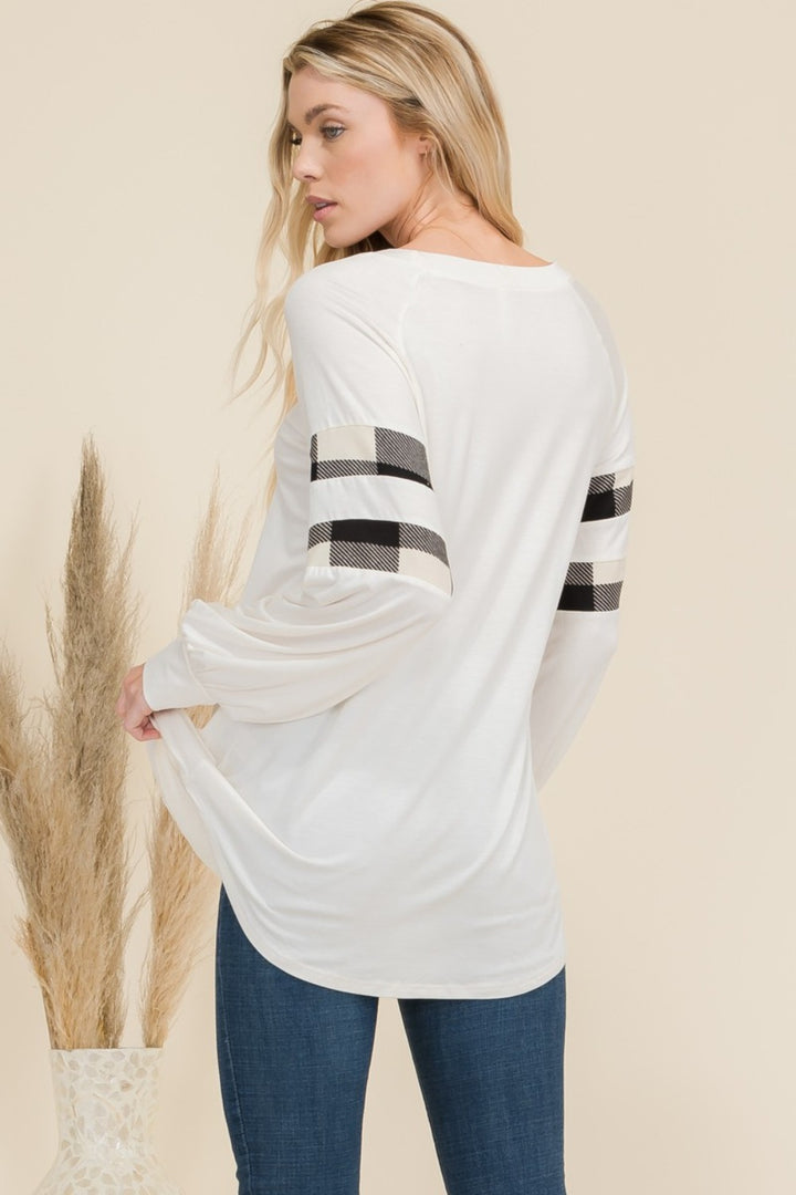 Celeste Plaid Detail Long Sleeve T-Shirt