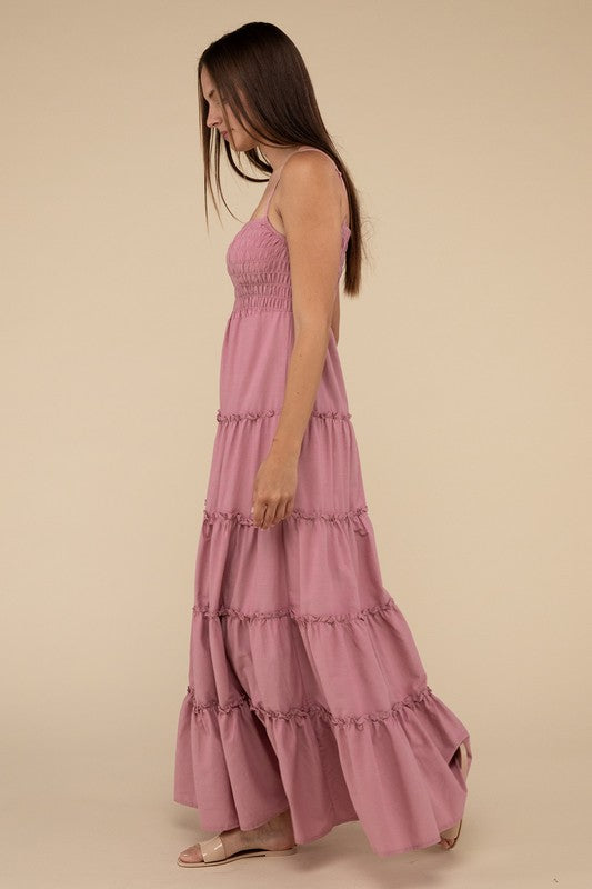 Zenana Woven Smocked Top Tiered Cami Maxi Dress