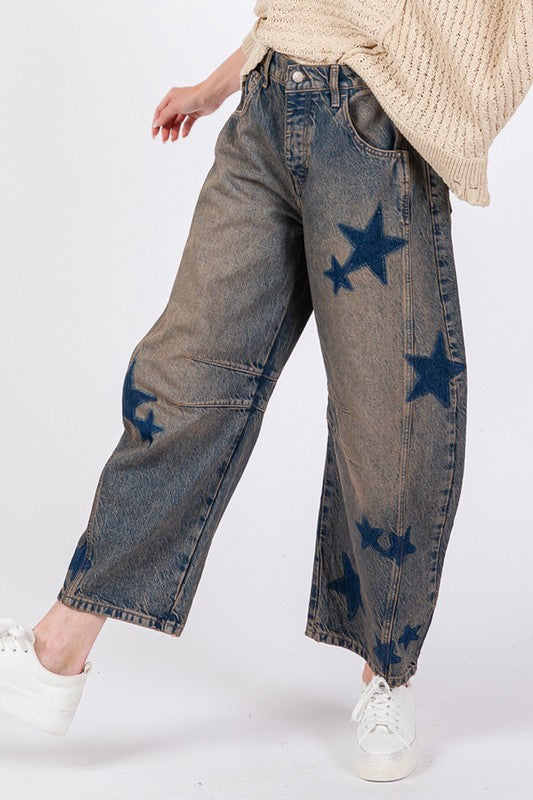 SAGE + FIG Star Wide Leg Barrel Jeans with Pockets