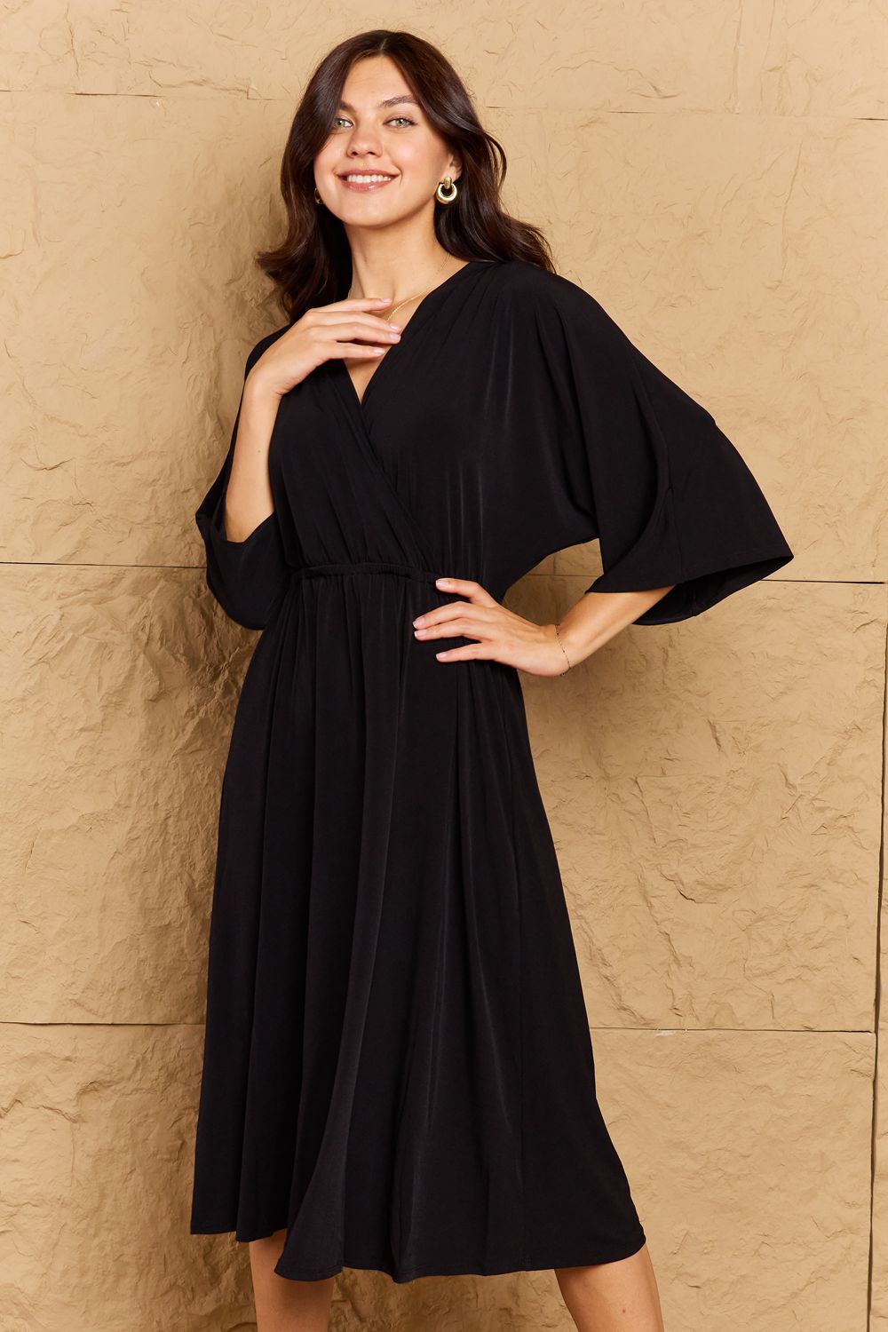 OneTheLand Make Your Move Surplice Midi Dress