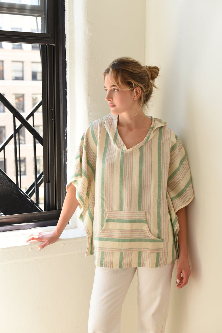 Home & Loft Turkish Cotton Green Ivory Montauk Poncho