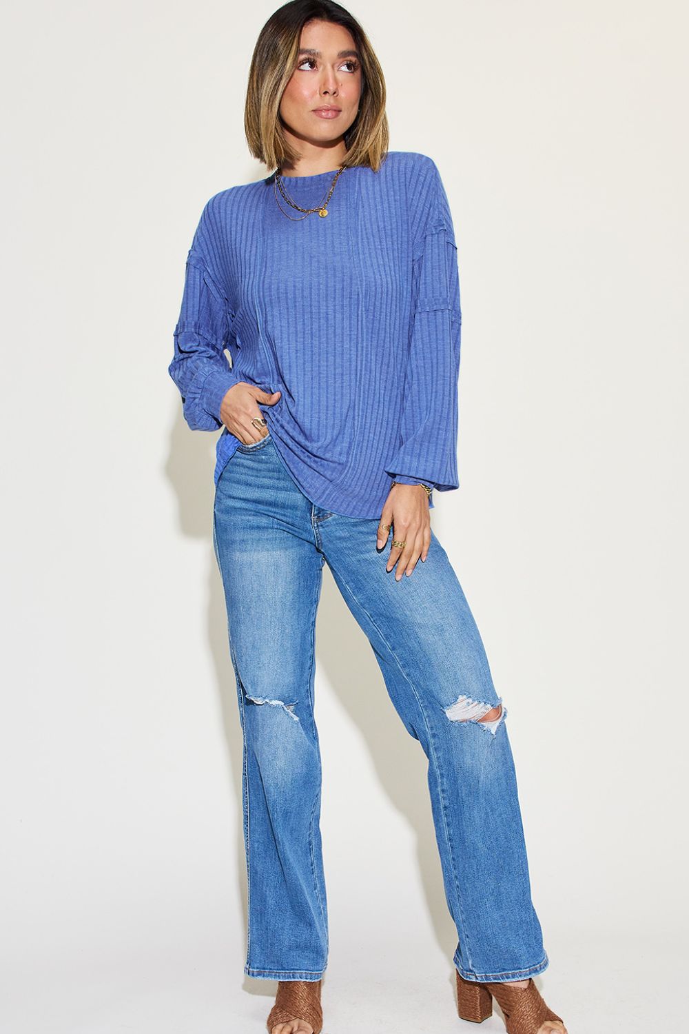 Basic Bae Ribbed Round Neck Long Sleeve Top