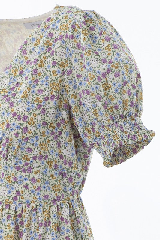 Lilou Floral V-neck Puff Sleeve Dress