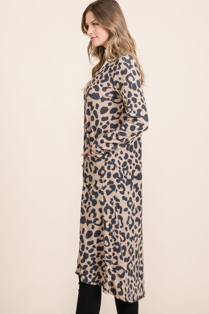 Celeste Leopard V-Neck Long Sleeve Cardigan