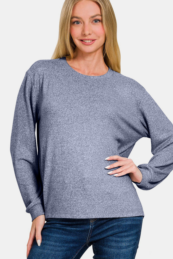 Zenana Hacci Round Neck Long Sleeve Top