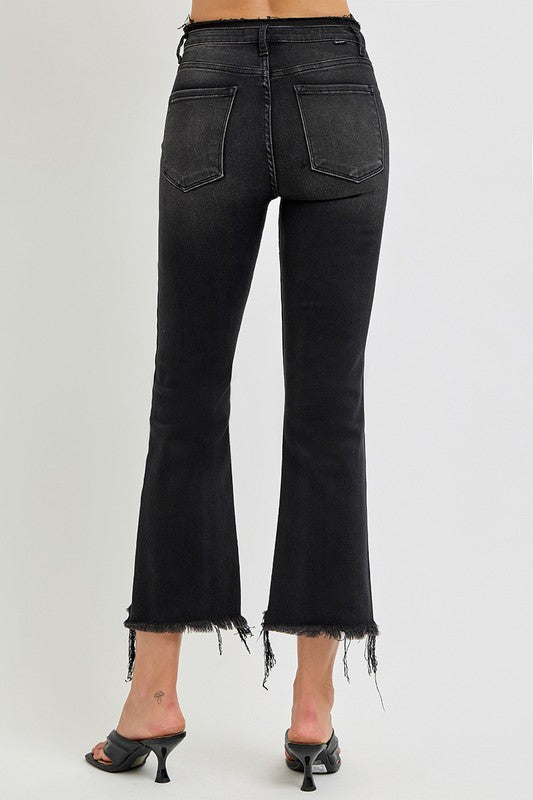 RISEN Raw Hem Cropped Flare Jeans Plus Size