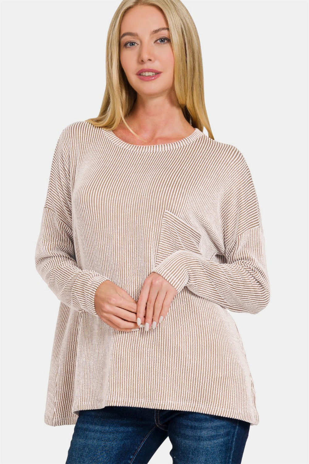 Zenana Ribbed Striped Long Sleeve Top