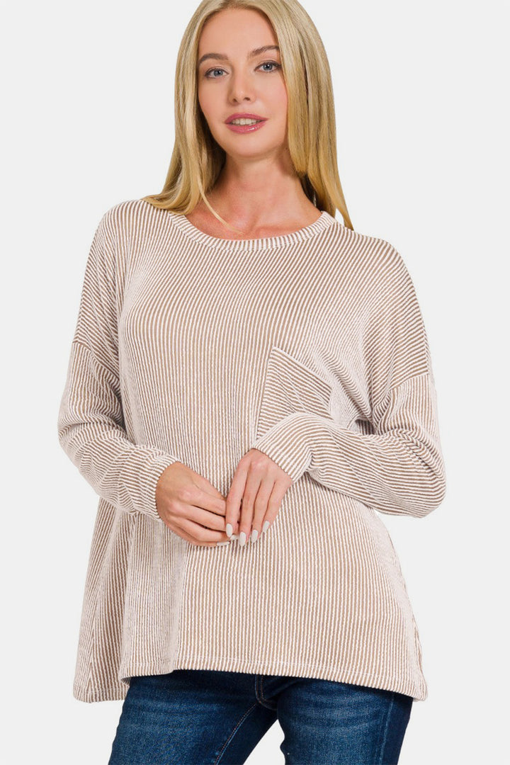 Zenana Ribbed Striped Long Sleeve Top