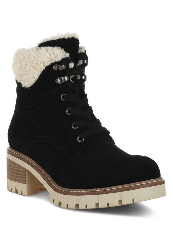 Rag Company Madoka Fur Collar Chunky Ankle Boots