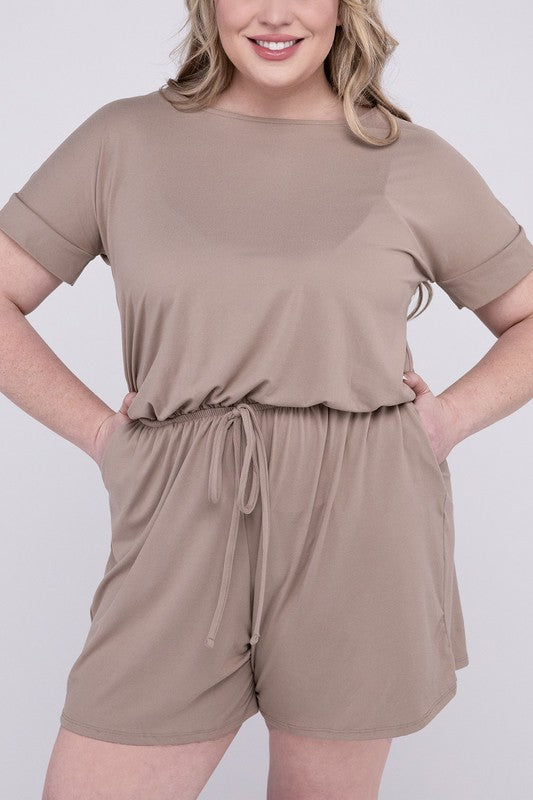 Zenana Plus Brushed Romper with Pockets