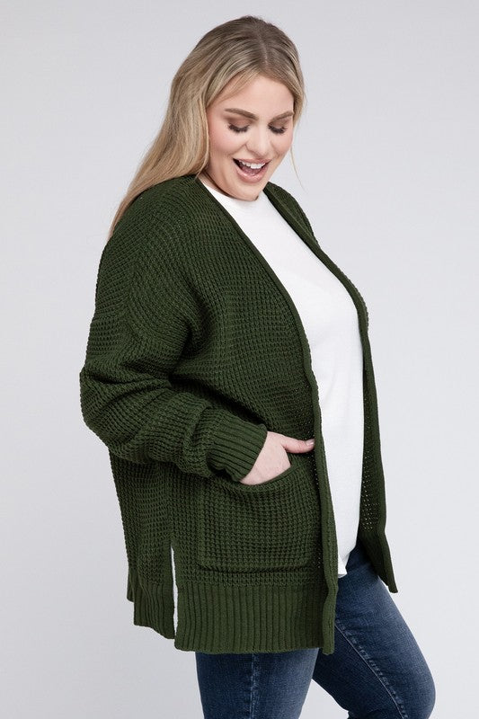 Zenana Plus Low Gauge Waffle Open Cardigan Sweater