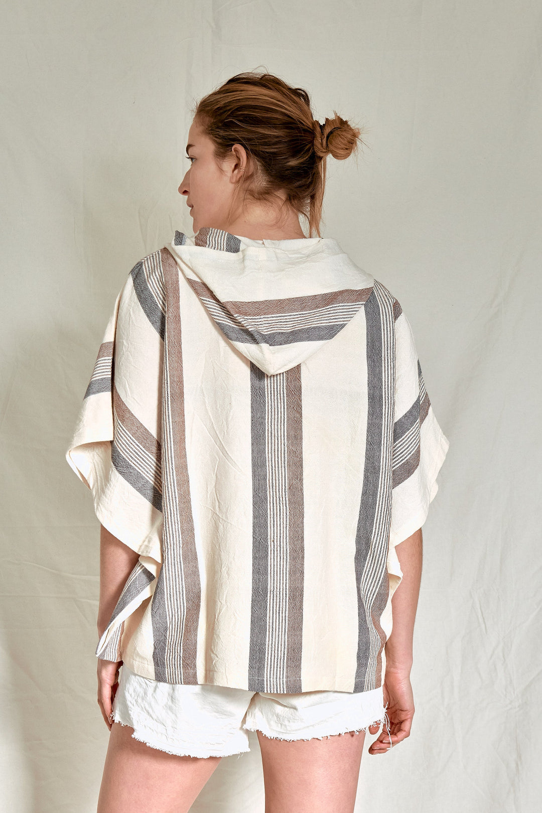 Home & Loft Turkish Cotton Brown Cream Nomad Poncho - One Size