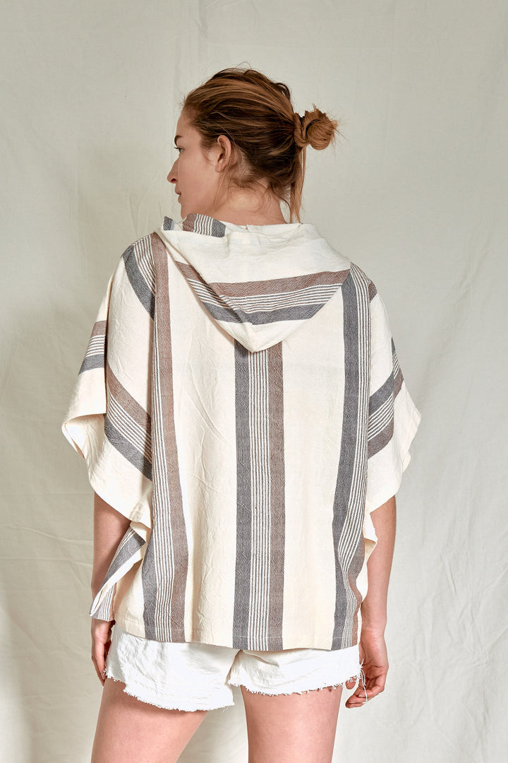 Home & Loft Turkish Cotton Brown Cream Nomad Poncho - One Size