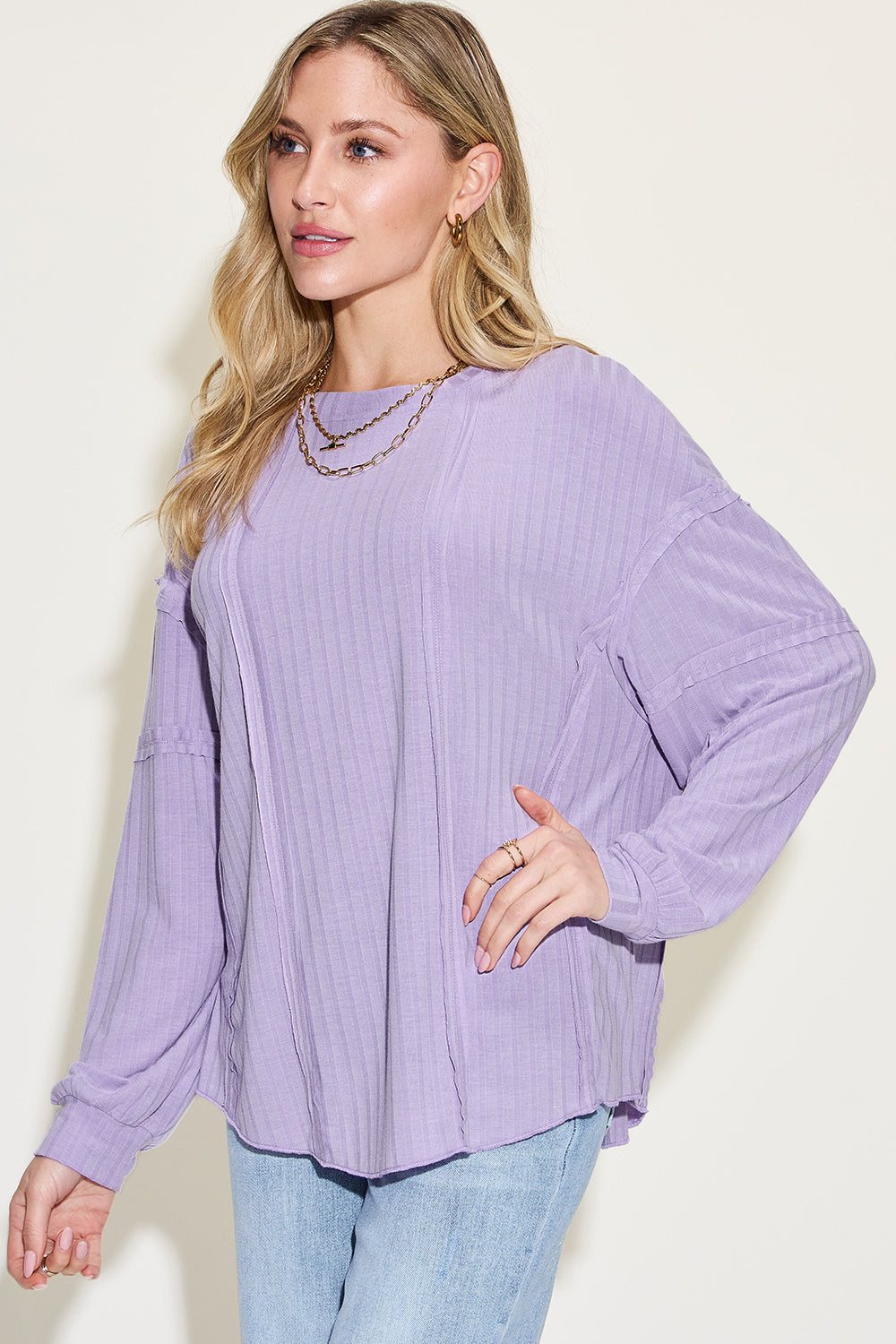 Basic Bae Ribbed Round Neck Long Sleeve Top