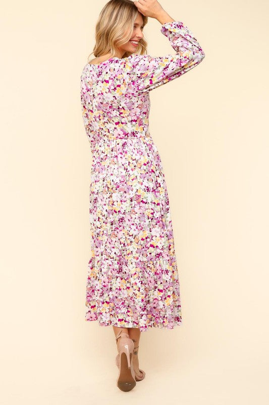 Haptics Floral V-Neck Long Sleeve Dress with Side Pockets