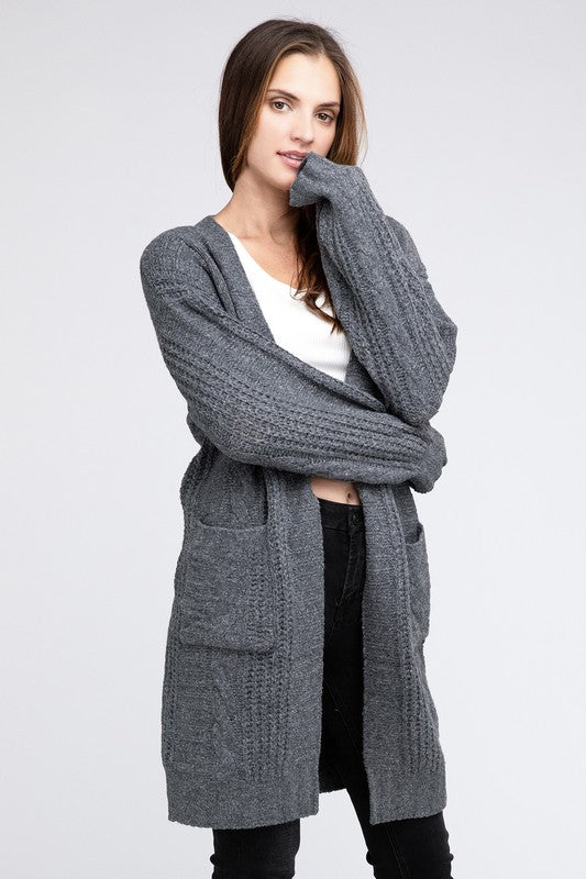 Bibi Twist Knitted Open Front Cardigan With Pockets