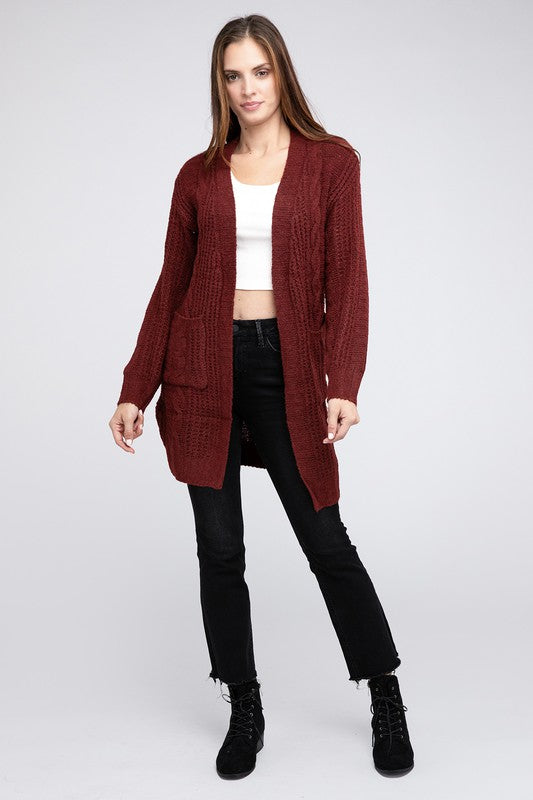 Bibi Twist Knitted Open Front Cardigan With Pockets