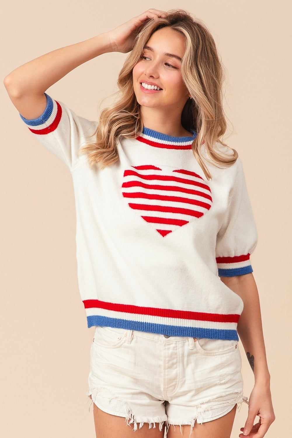 BiBi Striped Heart Sweater