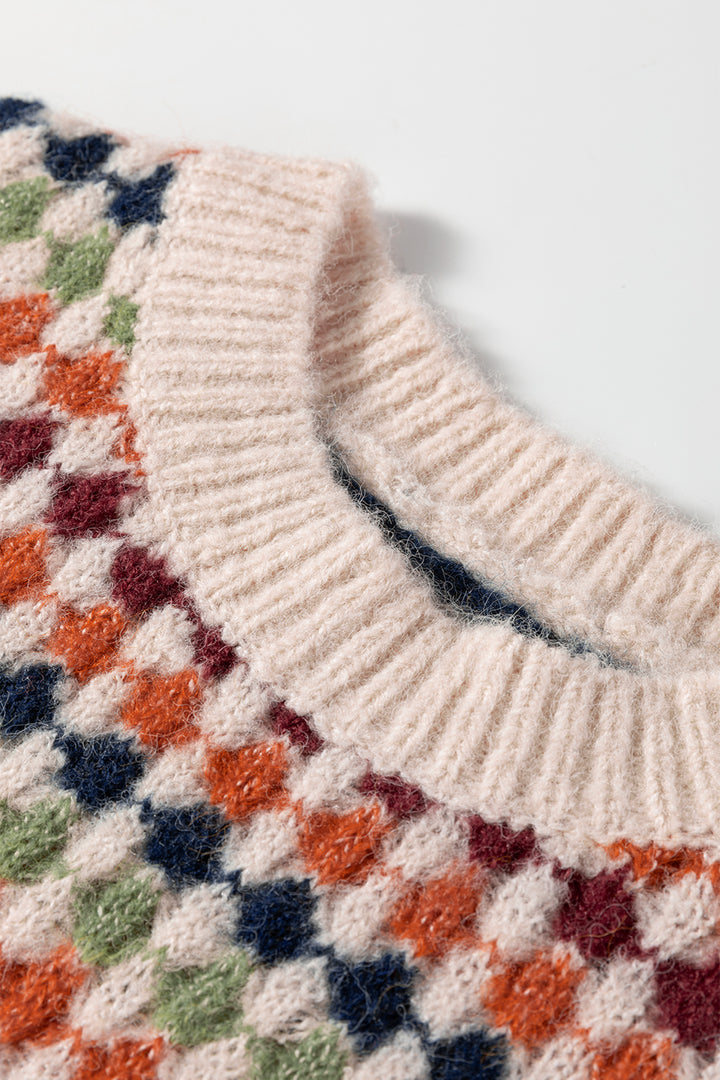 Multicolour Dotty Striped Pattern Knit Drop Shoulder Sweater