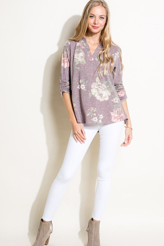 PLUS FLORAL SPLIT NK ROLL SL TOP