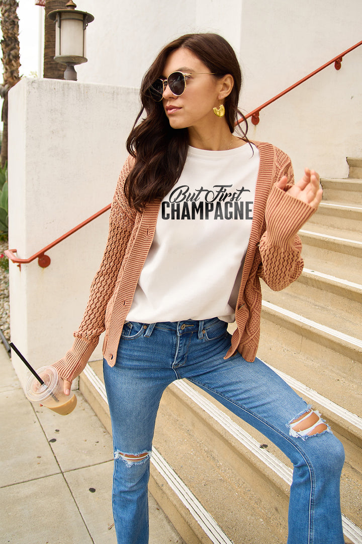 Simply Love BUT FIRST CHAMPAGNE Graphic T-Shirt