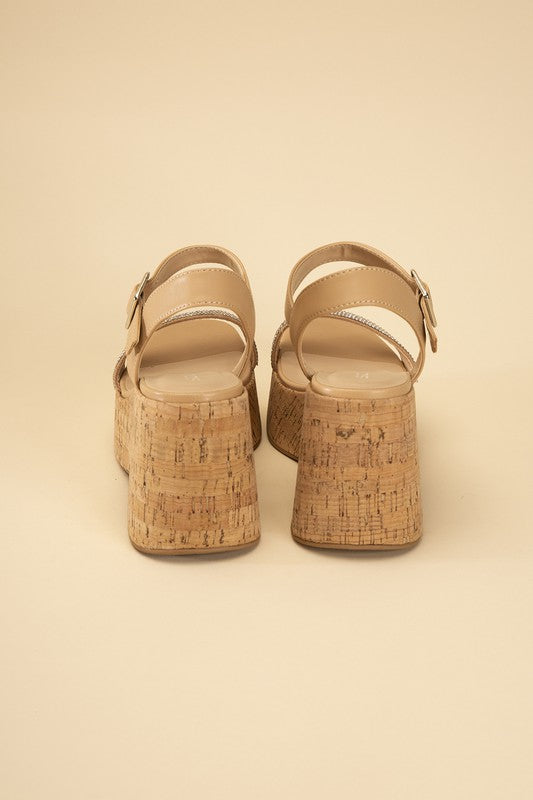 FRAYA Rhinestone Strap Wedge Sandals