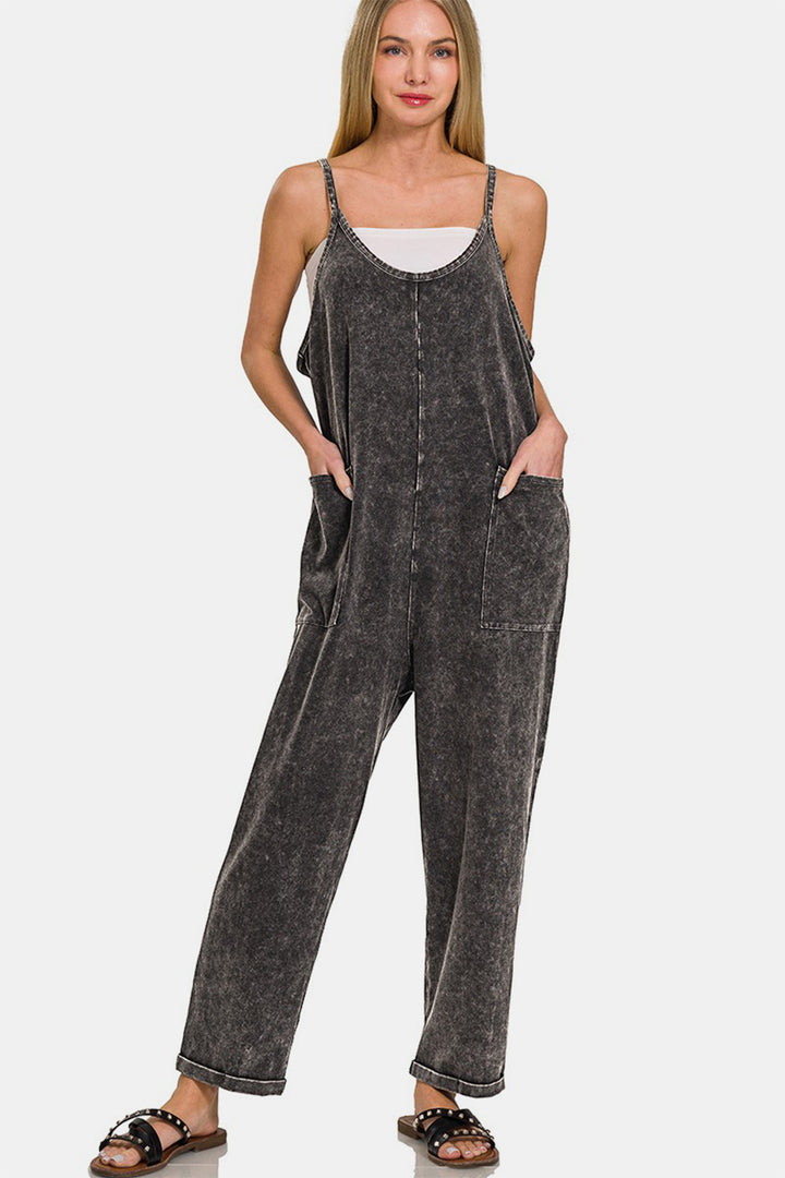 Zenana Washed Spaghetti Straps Jumpsuit with Pockets