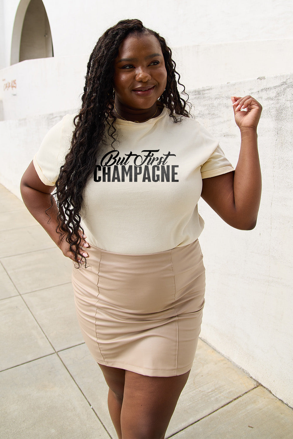 Simply Love BUT FIRST CHAMPAGNE Graphic T-Shirt