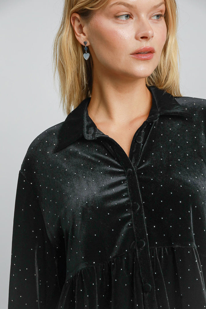 Umgee Polka Dot Button Up Half Sleeve Shirt