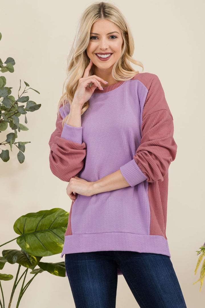 Celeste High-Low Contrast Round Neck Sweatshirt