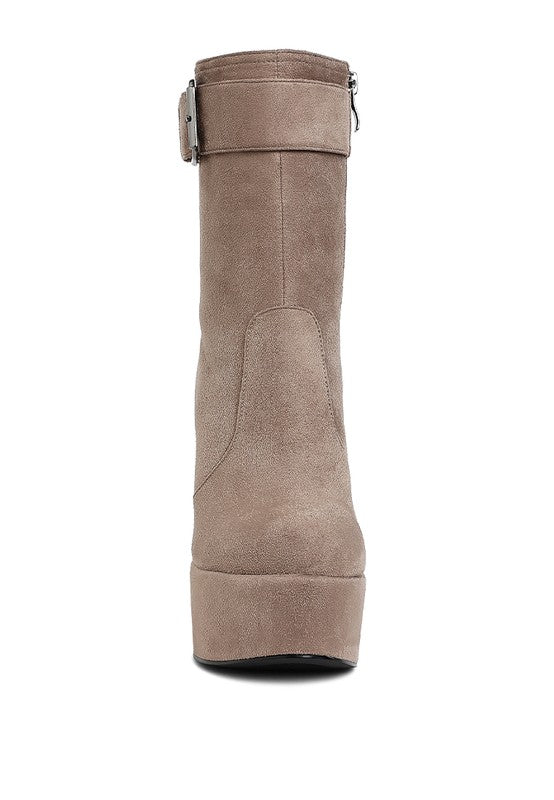 London Rag Wanderer Flared Block Heel Mid-Calf Boots