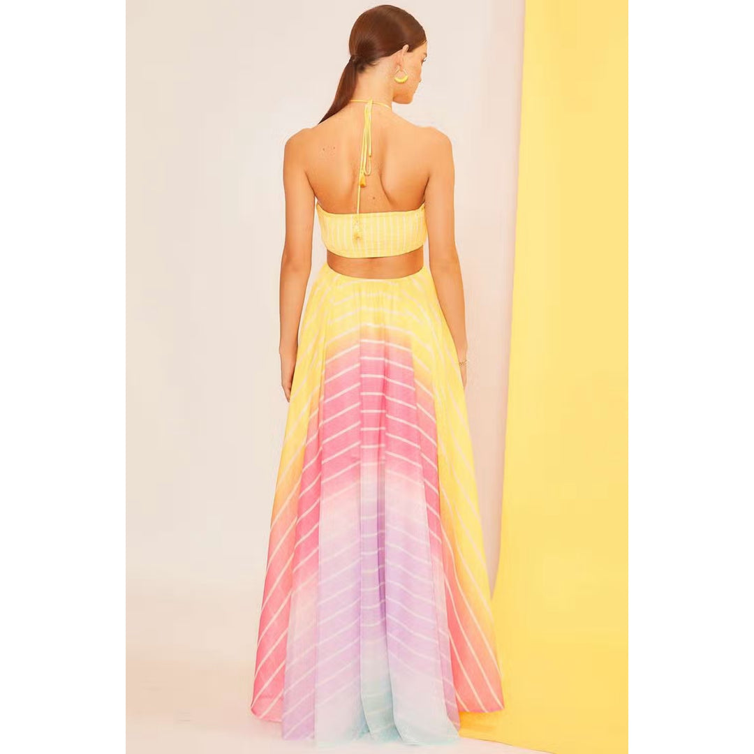 Cutout Ombre Halter Maxi Dress - Boho Soho