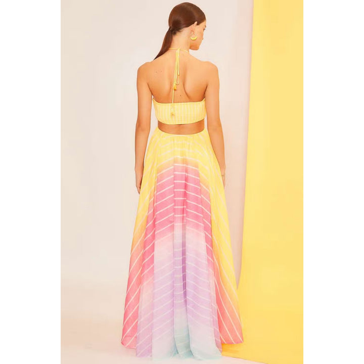 Cutout Ombre Halter Maxi Dress - Boho Soho