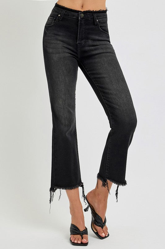 RISEN Raw Hem Cropped Flare Jeans Plus Size