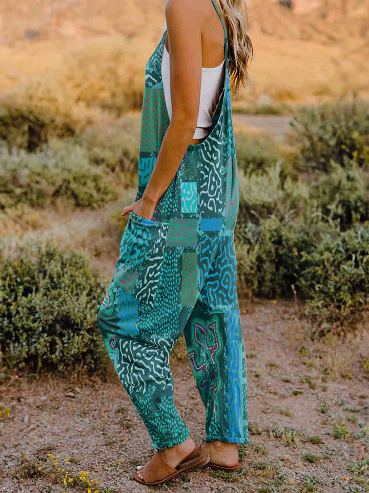 Boho Printed V-Neck Sleeveless Jumpsuit