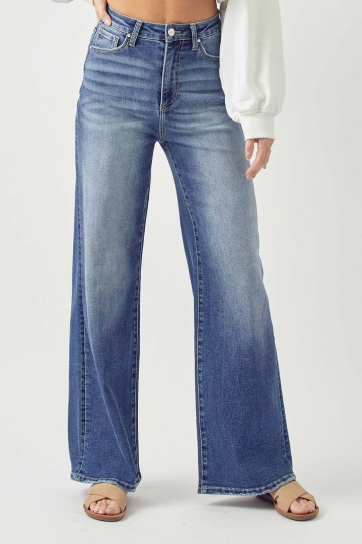 Risen High Rise Wide Leg Jeans