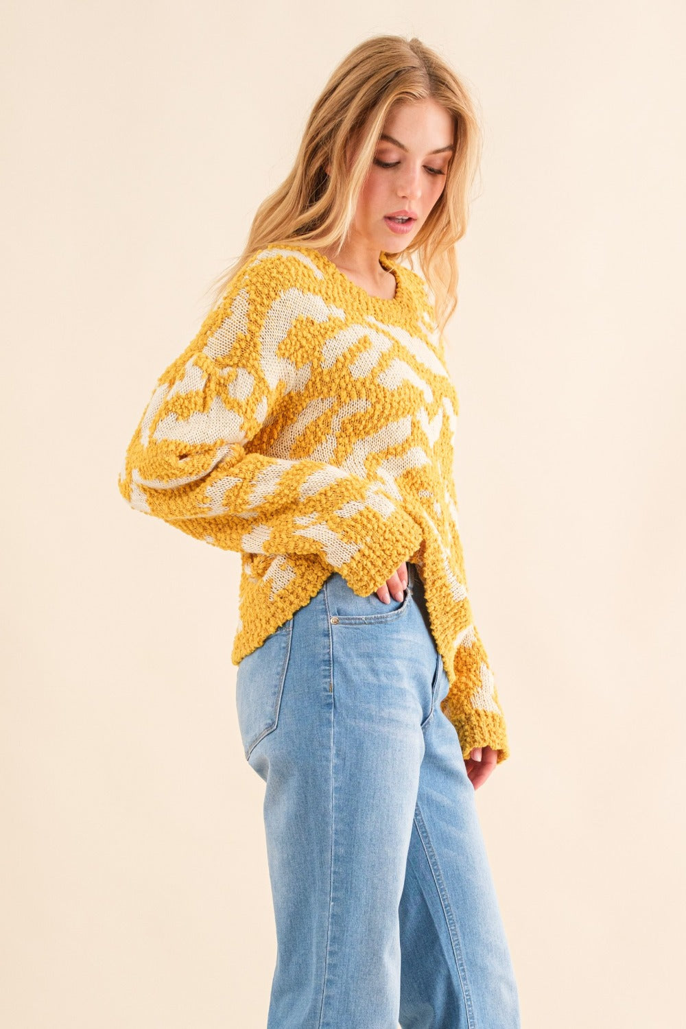 And The Why Textured Pattern Contrast Sweater