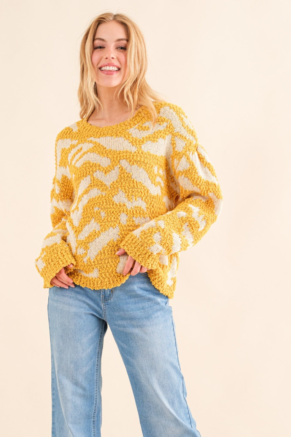 And The Why Textured Pattern Contrast Sweater