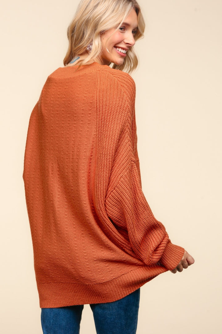 Haptics Side Slit Texture Asymmetric Sweater