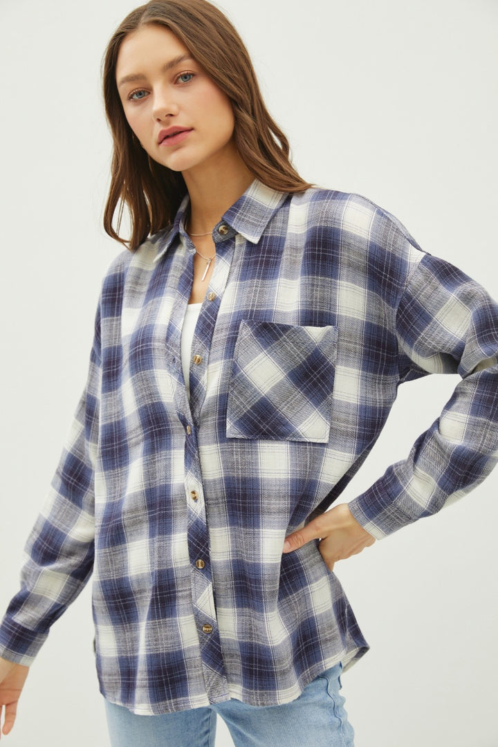 Be Cool Plaid Flannel Button Down Shirt