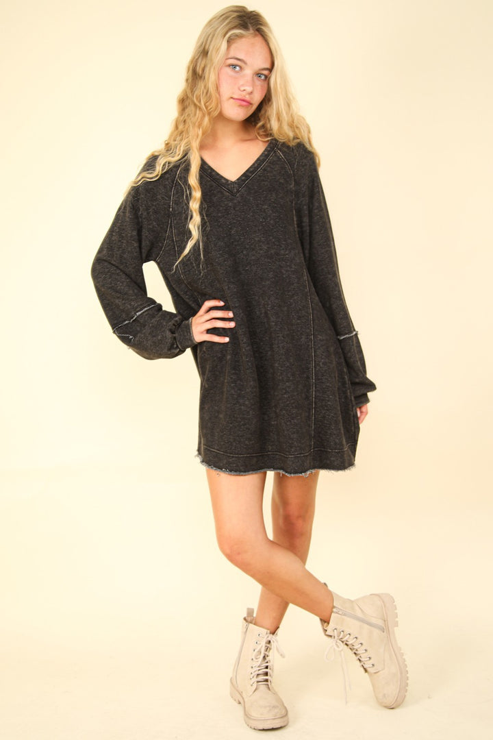 VERY J Mineral Washed Oversized A-Line Mini Dress