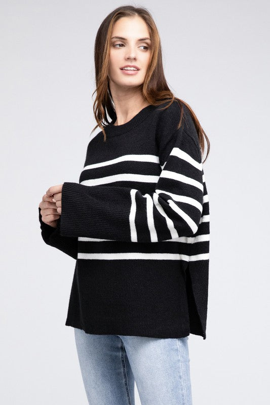 Bibi Ribbed Hem Stripe Sweater