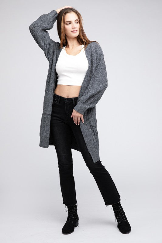 Bibi Twist Knitted Open Front Cardigan With Pockets