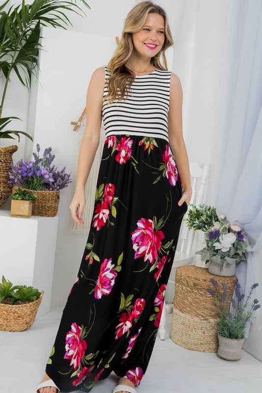 FLORAL MIX TANK MAXI DRESS